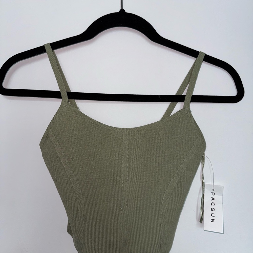 PacSun Sage Green Strappy Crop Top NWT